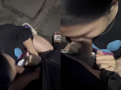 Blowjob di luar ruangan dengan pelacur